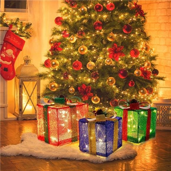 Set of 3 Christmas Lighted Pop Up Gift Boxes Decoration, Pre-lit 60 LED Light Up - Picture 2 of 7